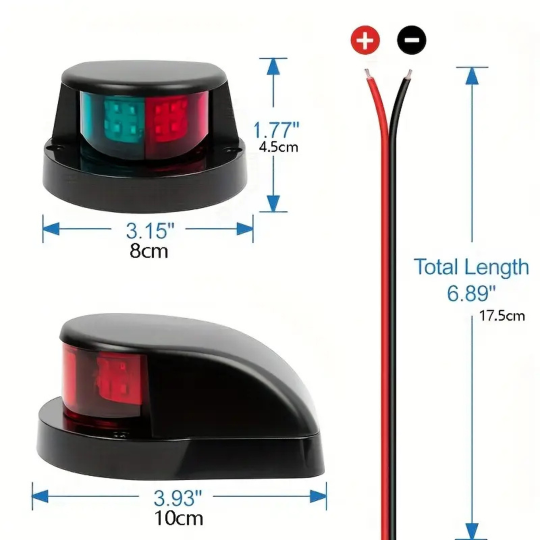 KPF 12V LED Navigaatiovalo veneisiin – punainen / vihreä, 225° kulma
