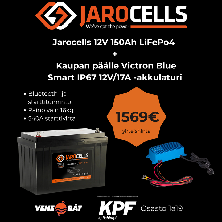 Jarocells Litiumakku 12V 150Ah LiFePo4 BT- ja starttitoiminnolla