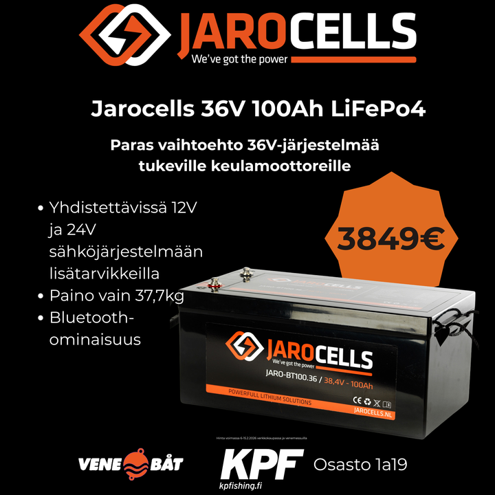 Jarocells Litiumakku 36V 100Ah LiFePo4 bluetooth-toiminnolla