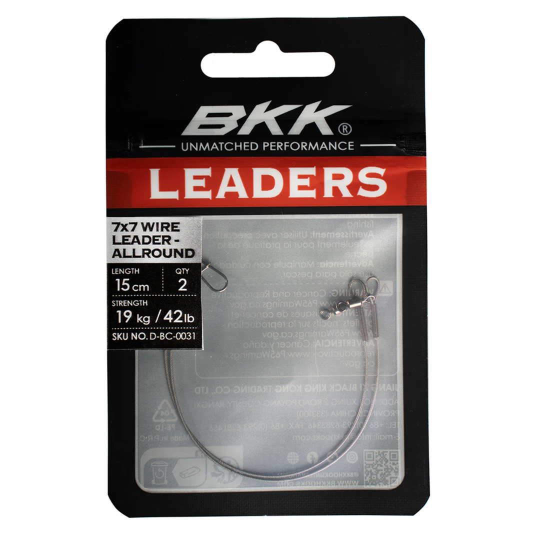 BKK 7x7 Wire Leader Allround peruke Duolock Snap lukolla 15cm 19kg 2kpl