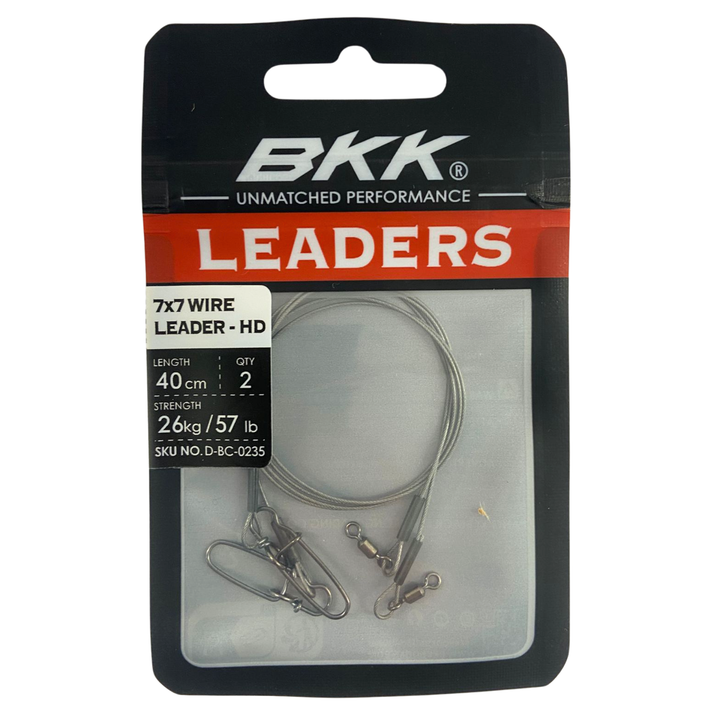 BKK 7x7 Wire Leader HD peruke Pike Snap lukolla 40cm 26kg | 2kpl