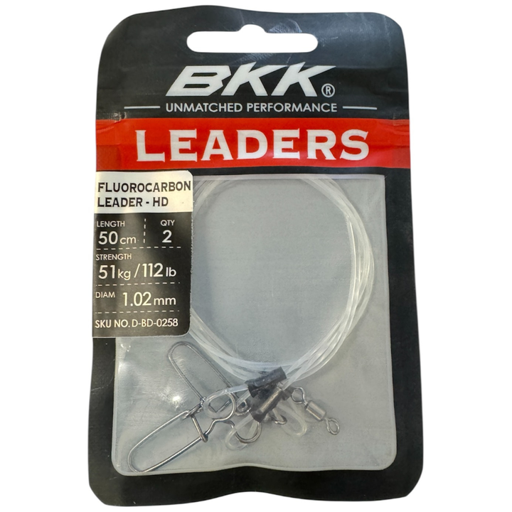 BKK Fluorocarbon Leader HD peruke Pike Snap lukolla 50cm 51kg | 2kpl