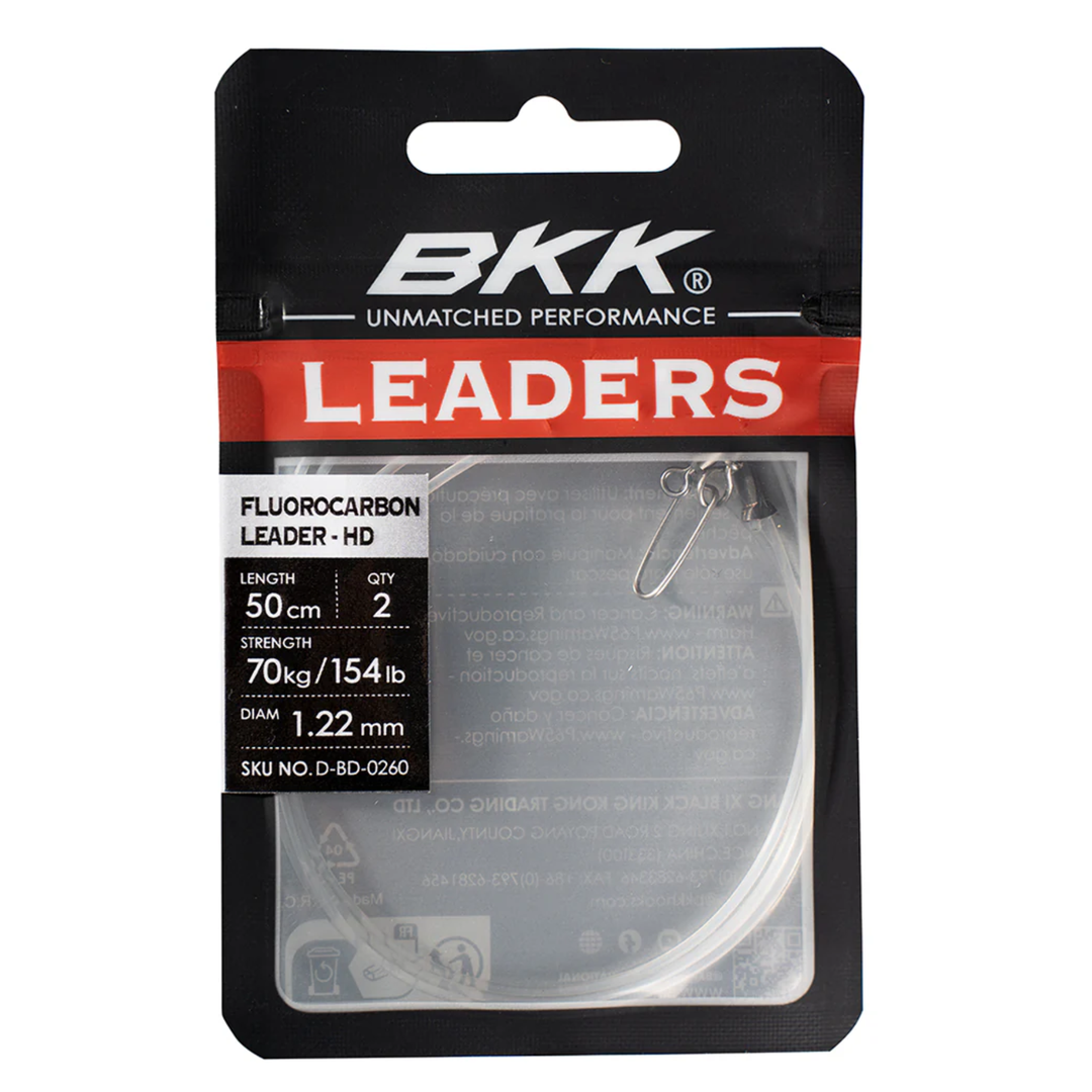 BKK Fluorocarbon Leader HD peruke Pike Snap lukolla 50cm 70kg 2kpl