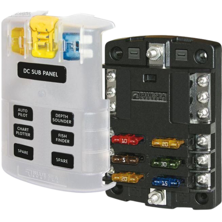 Blue Sea Systems 6-paikkainen Sulakerasia miinuskiskolla