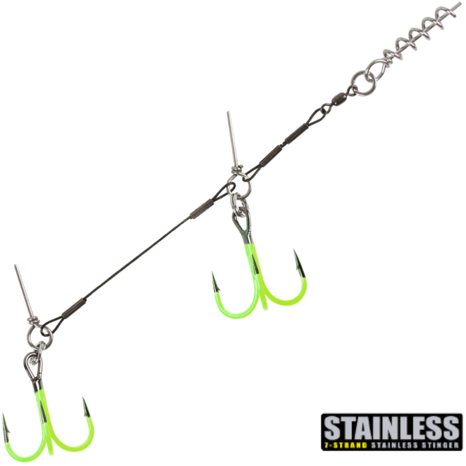 CWC Stainless 7-strand Stinger Tandem #1 1kpl | UV Chartreuse