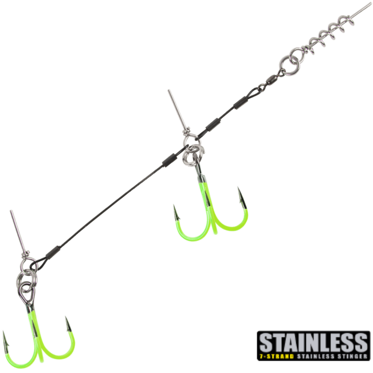 CWC Stainless 7-strand Stinger Tandem #2/0 1kpl | UV Chartreuse