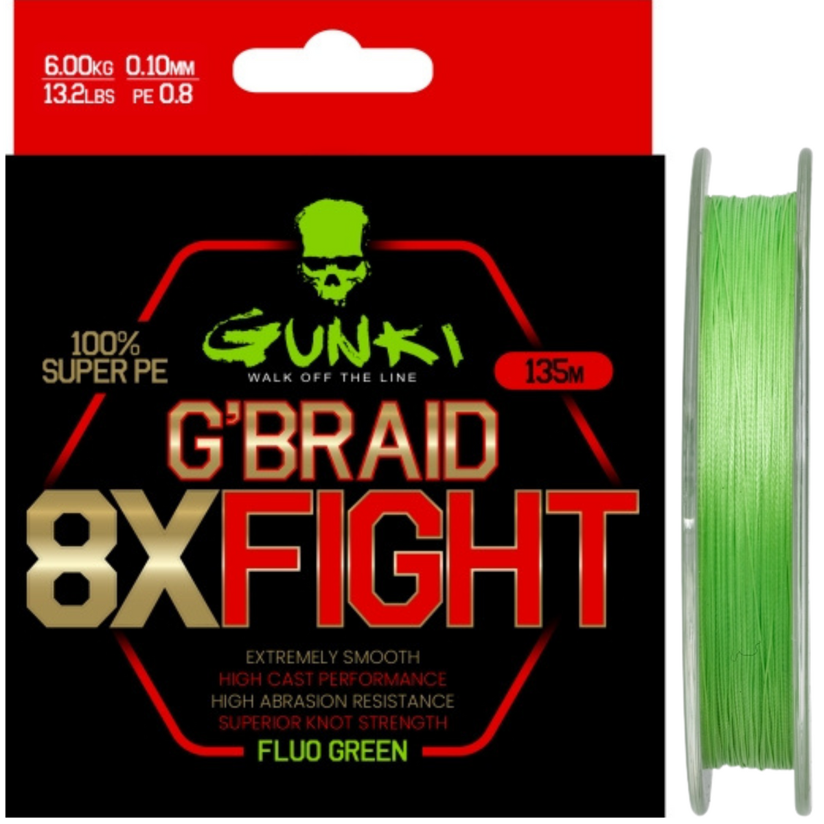 Gunki G&#39;Braid 8X Fight kuitusiima | Fluoro Green