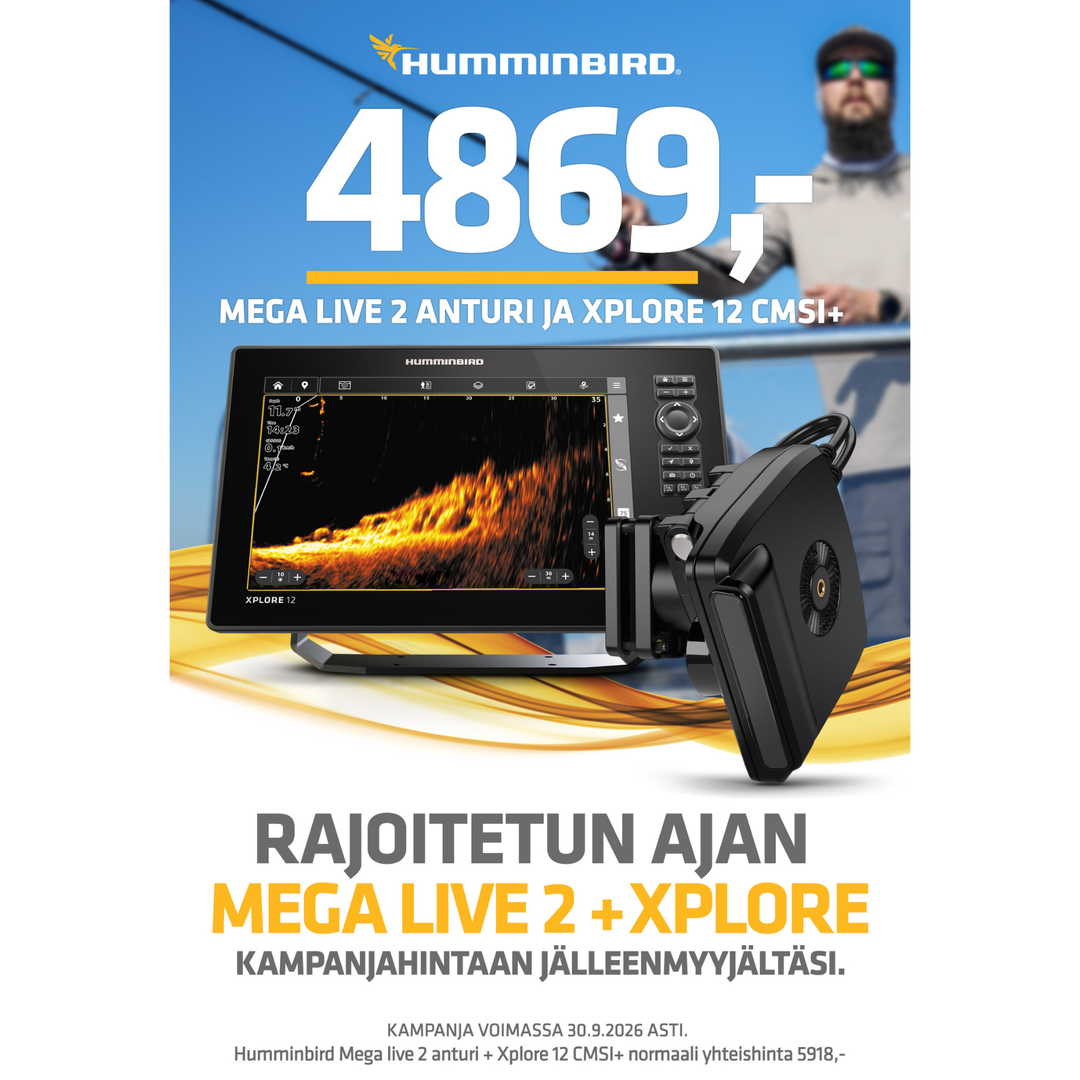 Humminbird Mega Live 2 -livekaikuanturi + Xplore 12" CMSI+ kaikuluotain viistoanturilla