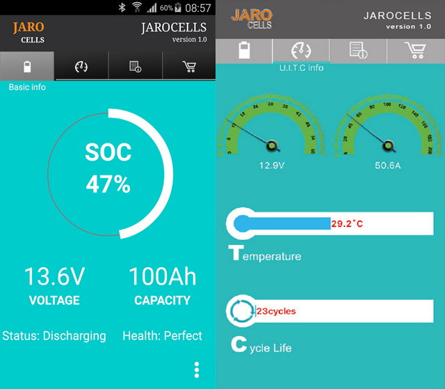 Jarocells Litiumakku 24V 100Ah BT LiFePO4