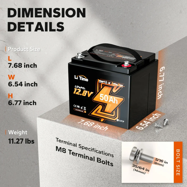 LiTime LiFePo4-litiumakku | 12V 50Ah Bluetooth