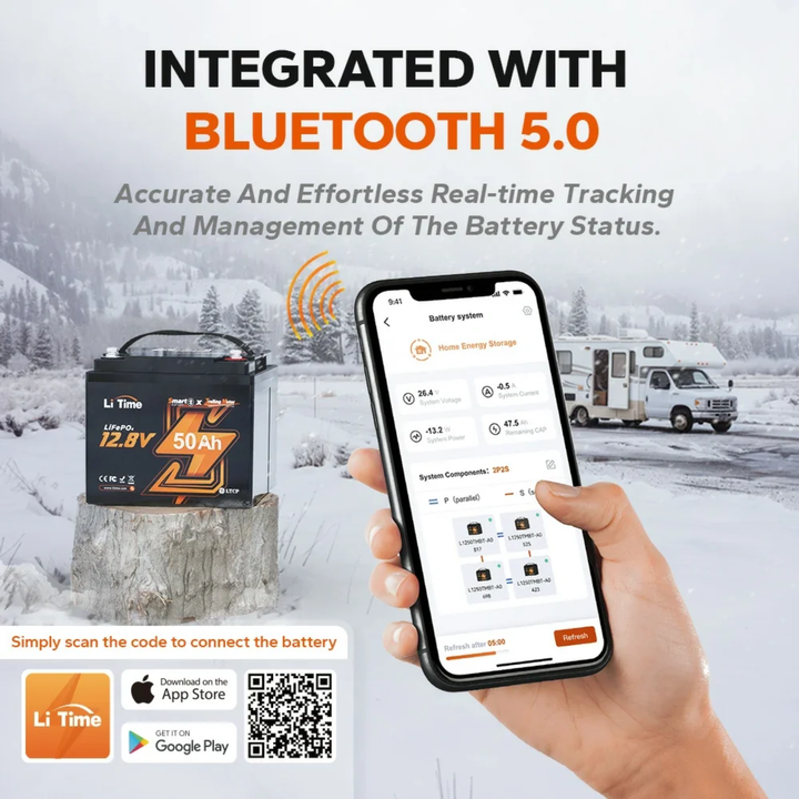 LiTime LiFePo4-litiumakku | 12V 50Ah Bluetooth