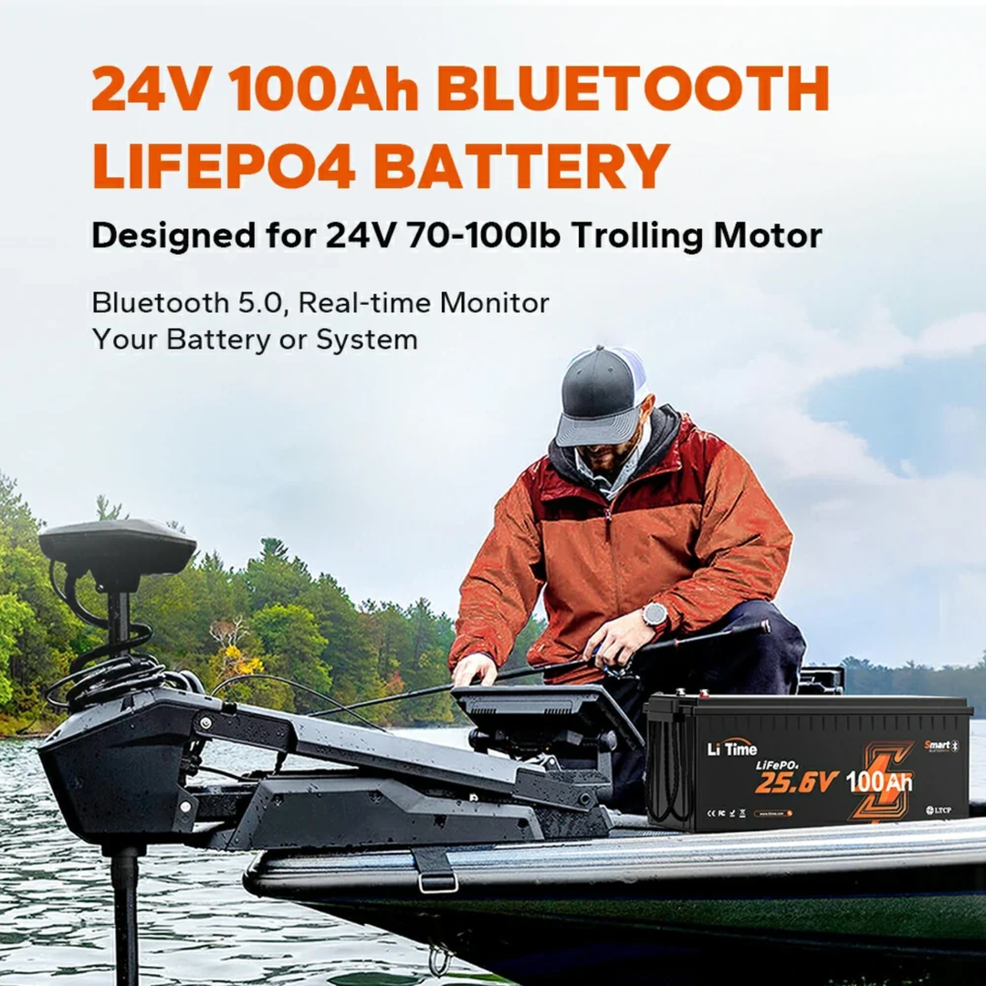 LiTime LiFePo4-litiumakku | 24V 100Ah Bluetooth