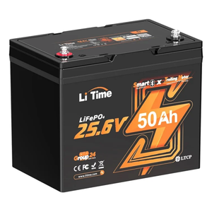 LiTime LiFePo4-litiumakku | 24V 50Ah Bluetooth