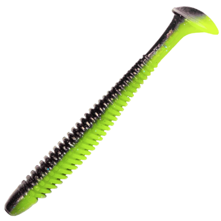 Noike Wobble Shad 4" Jigi 6kpl | #128 Black/Chartreuse