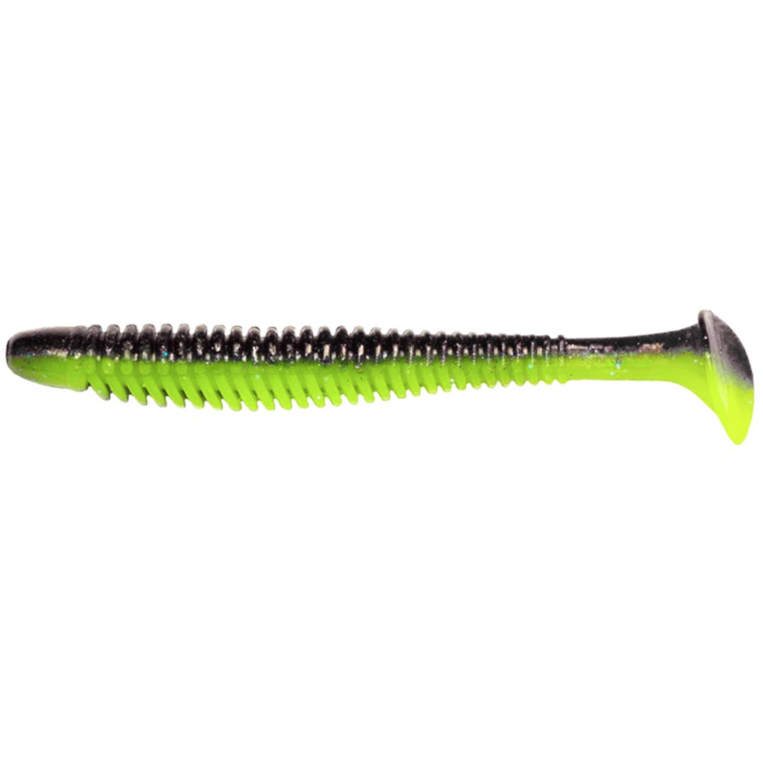 Noike Wobble Shad 4" Jigi 6kpl | #128 Black/Chartreuse