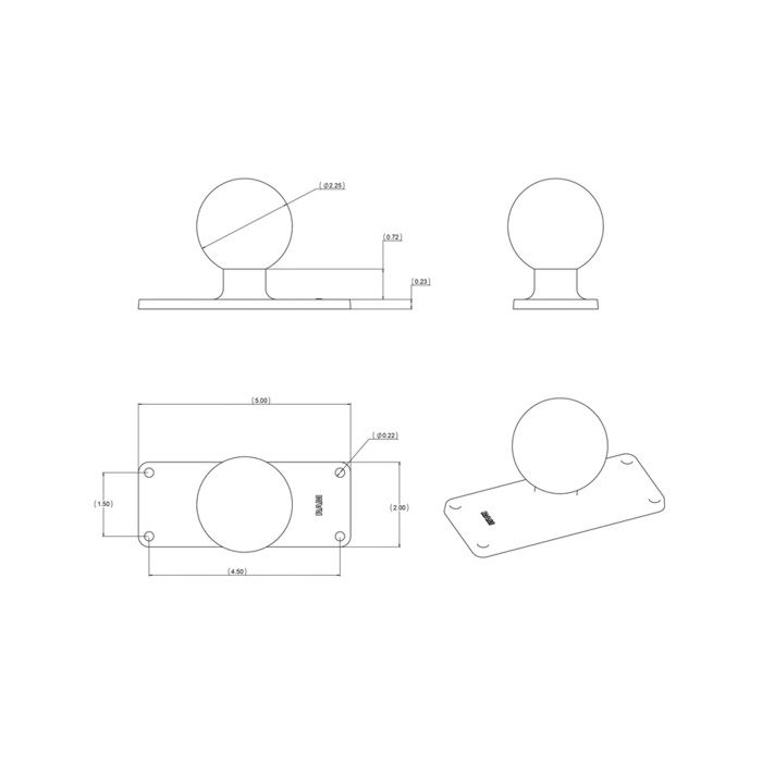 RAM Mounts - Suorakulmainen pohjalevy + Pallokiinnike | D-sarja 2.25"