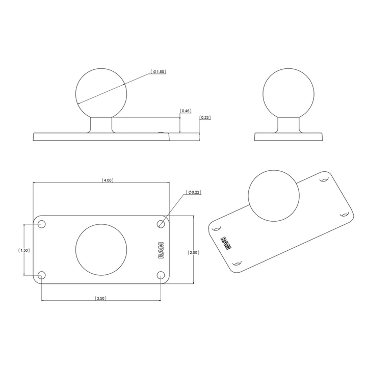 RAM Mounts suorakulmainen pohjalevy + pallokiinnike Helix 7 | C-sarja