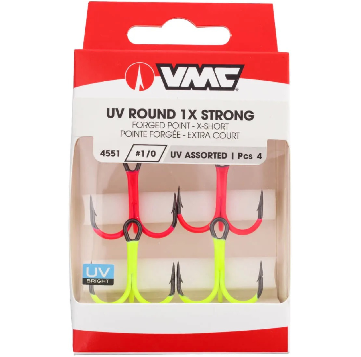 VMC 4551 UV Assorted Round 1X Strong kolmihaarakoukku