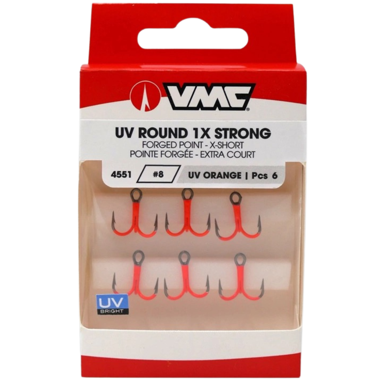 VMC 4551 UV Orange Round 1X Strong kolmihaarakoukku