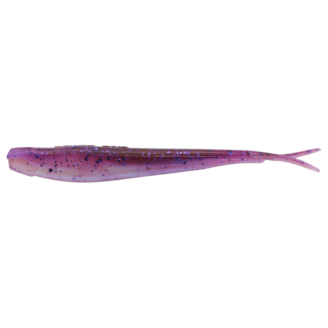 Berkley PowerBait Minnow 4" Jigi Purplemag sivulta, pää vasemmalla