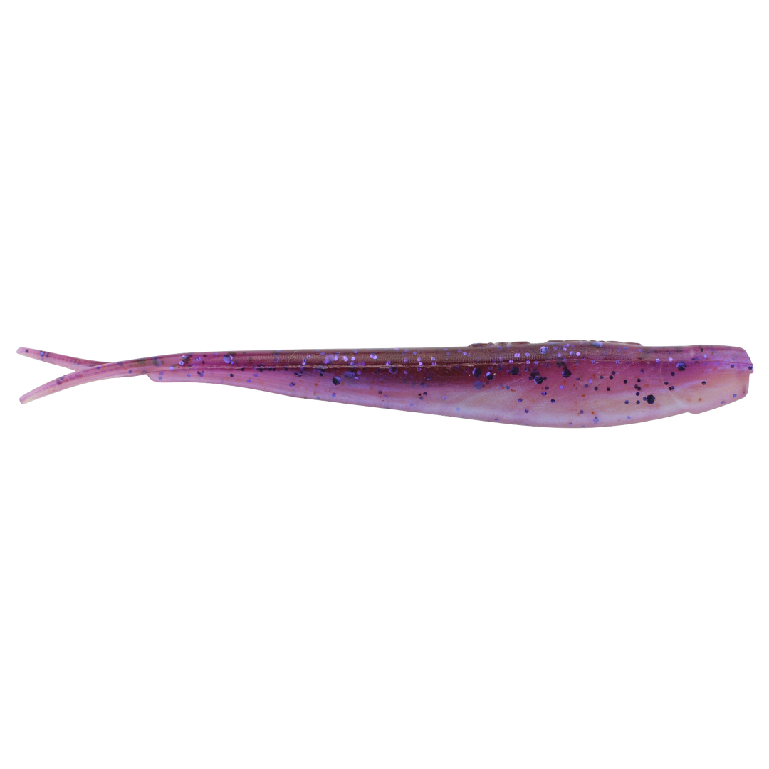 Berkley PowerBait Minnow 4" Jigi Purplemag sivulta, pää oikealla