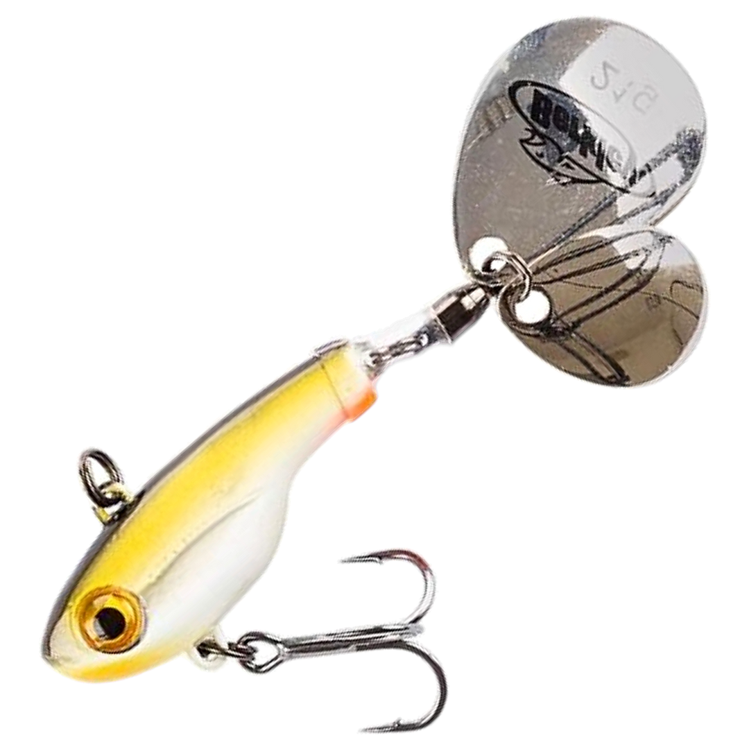 Berkley Pulse Spintail 14g, väri Sambal Ayu: kellertävä selkä, valkoinen kylki ja hopeiset lipat