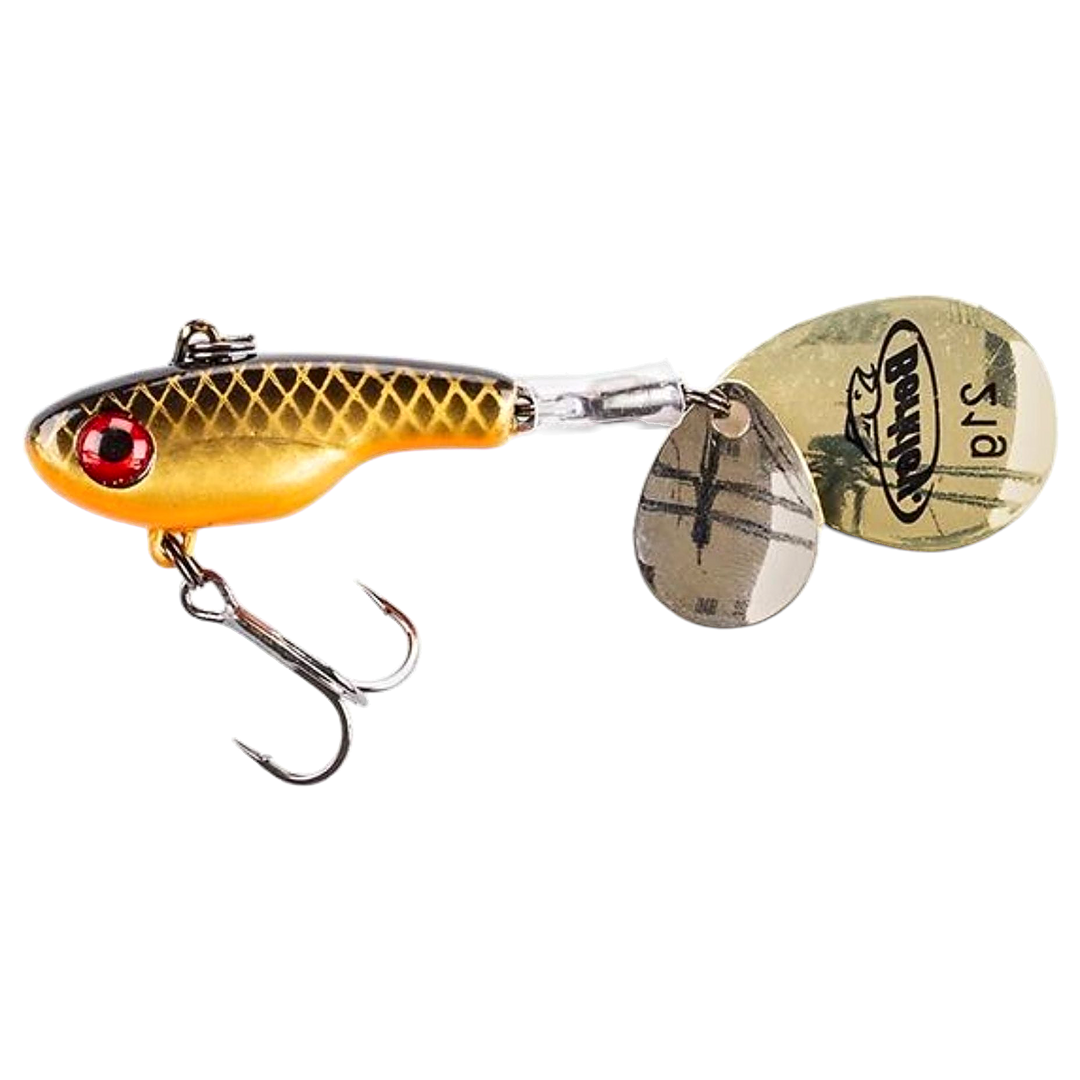 Berkley Pulse Spintail 14g Dark&amp;Dirty Roach sivulta, pää vasemmalla