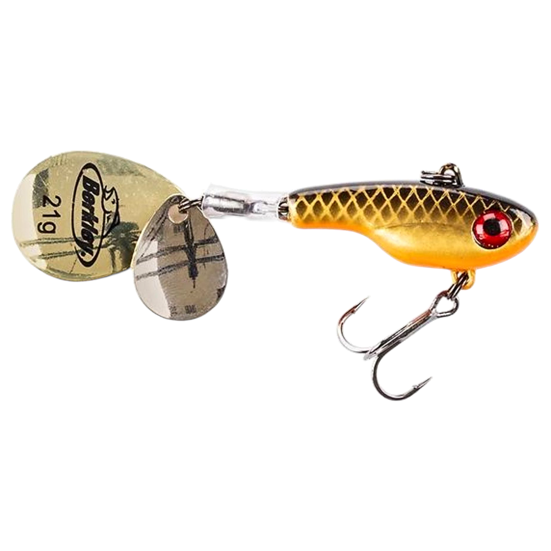 Berkley Pulse Spintail 14g Dark&amp;Dirty Roach sivulta, pää oikealla