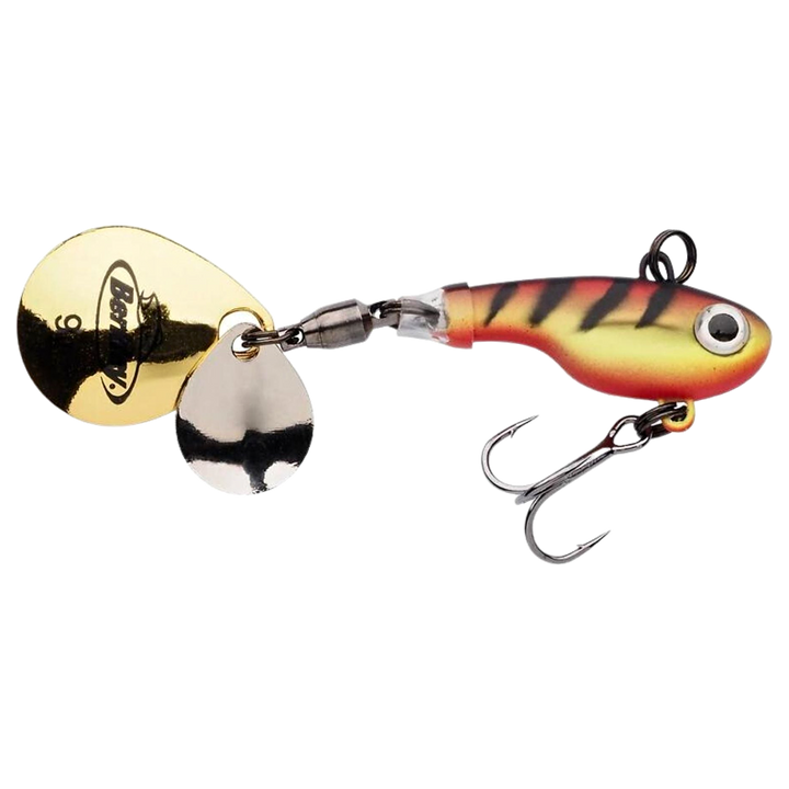 Berkley Pulse Spintail 14g Yellow Perch sivulta, pää oikealla