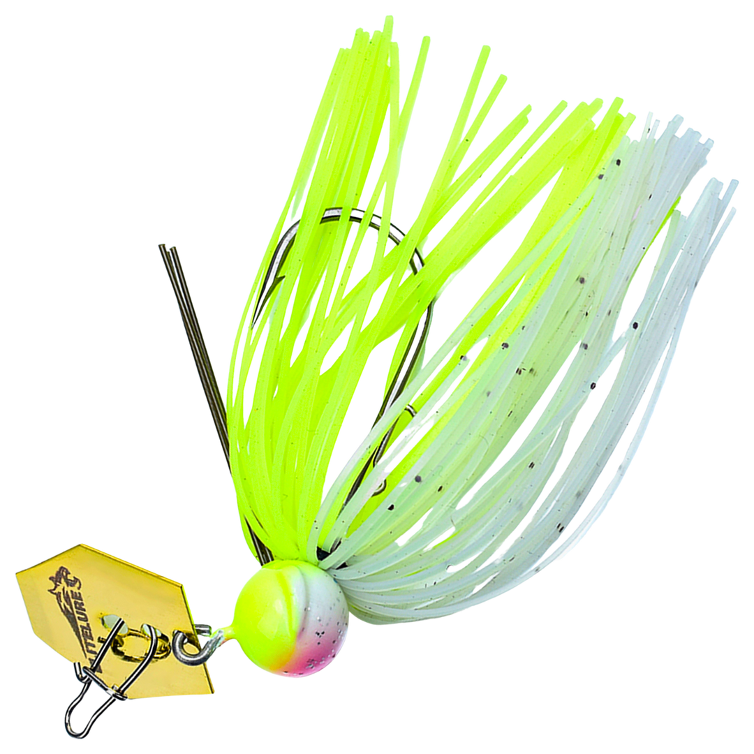 BIM Tackle Roaring Lion Blade Chatterbait 7g, väri Chart White: keltainen ja pinkki pää, keltavalkoinen helma, kultainen lapa