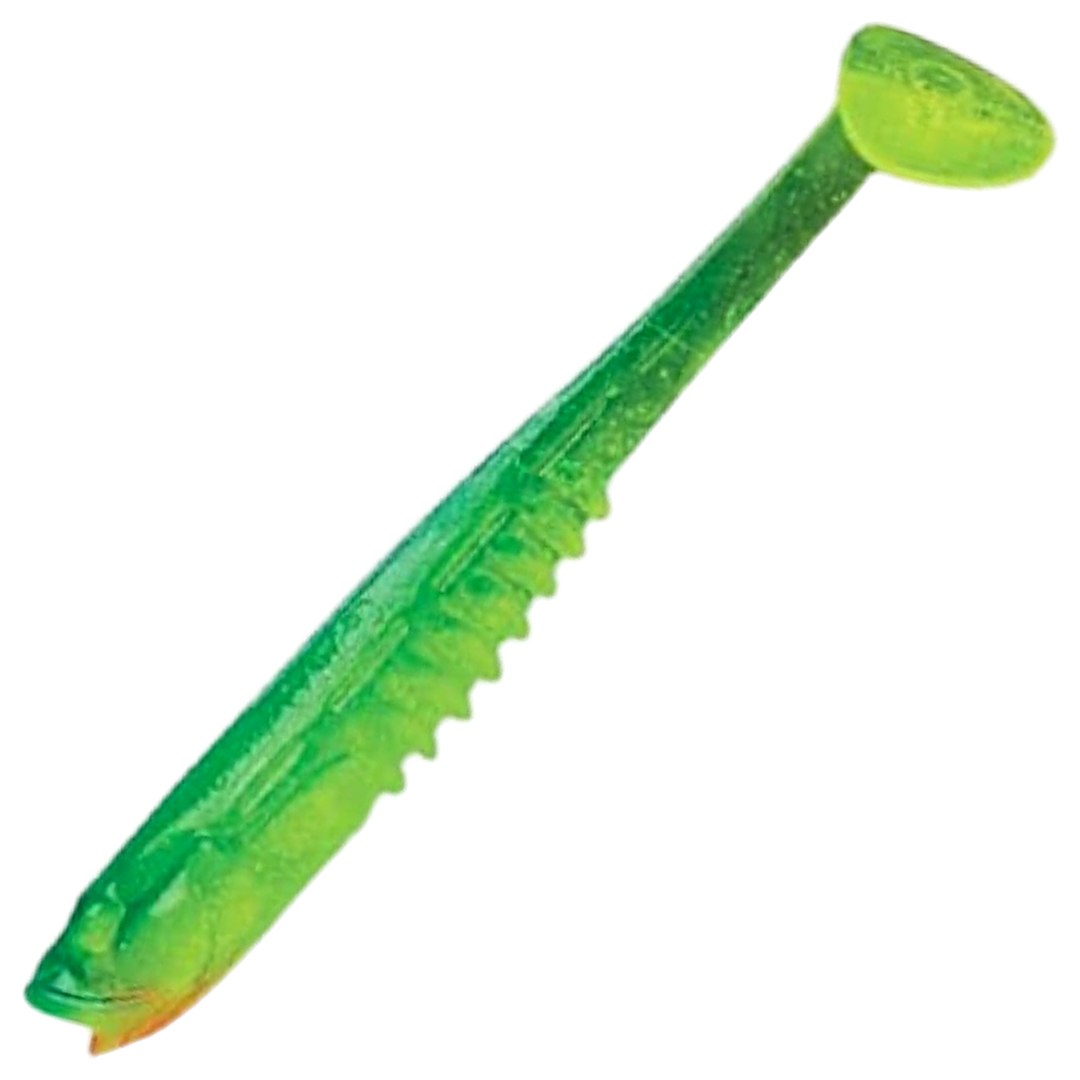 Crazy Fish Nano Minnow Jigi 2.8", väri C12: vihreä runko ja kellanvihreä pyrstö