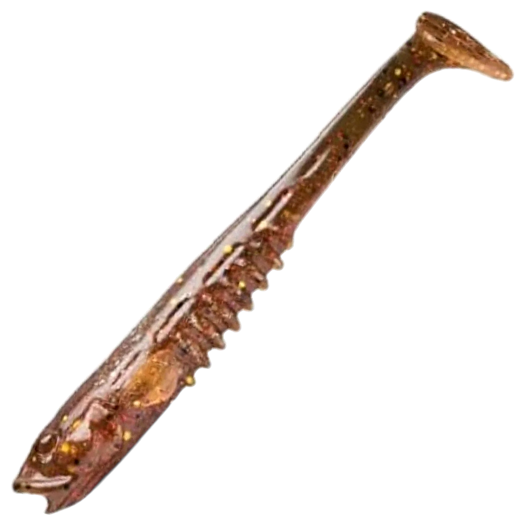Crazy Fish Nano Minnow Jigi 3.5", väri 32: läpikuultava punaruskea runko ja tummat pilkut