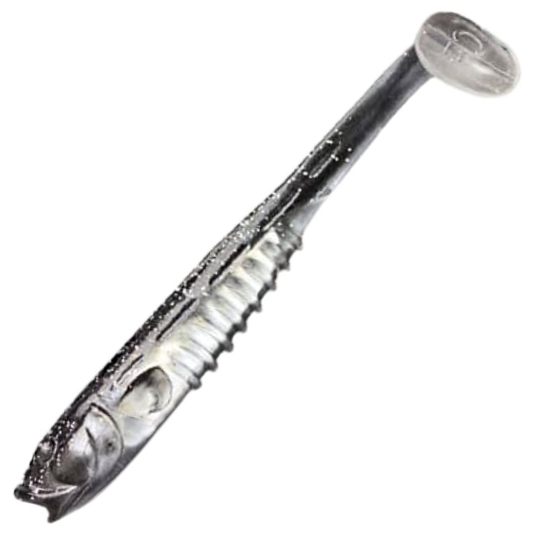 Crazy Fish Nano Minnow Jigi 3.5", väri C10R: läpikuultava harmaa runko ja hopeinen kylki