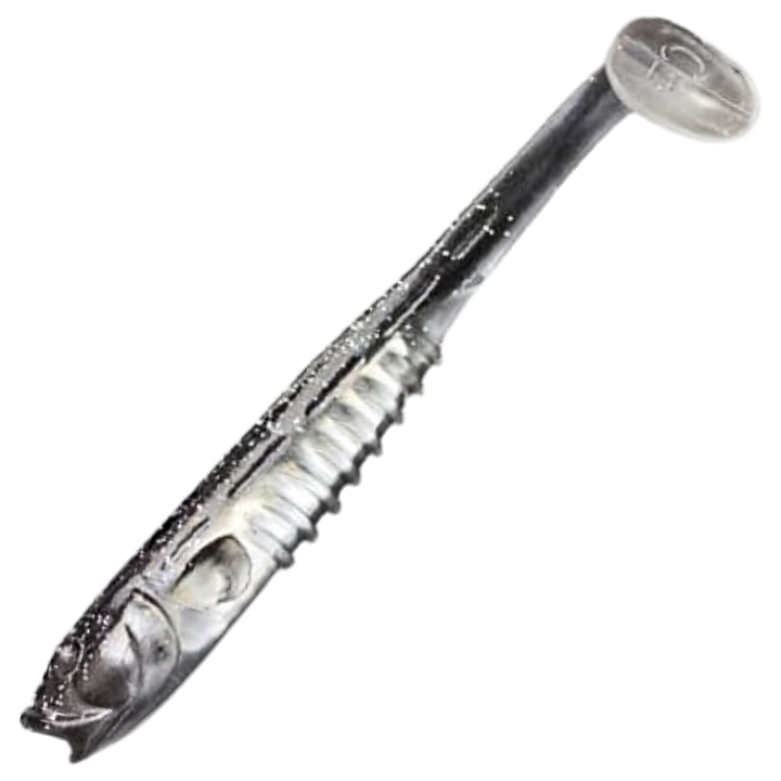Crazy Fish Nano Minnow Jigi 3.5", väri C10R: läpikuultava harmaa runko ja hopeinen kylki