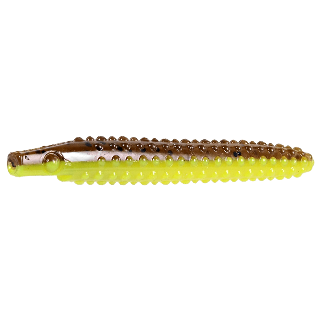 CWC Pig Pickle Jigi 8cm Brown Chartreuse Flake sivulta, pää vasemmalla