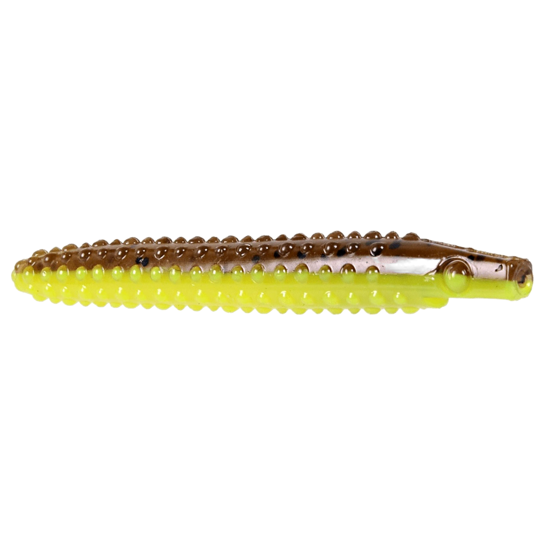 CWC Pig Pickle Jigi 8cm Brown Chartreuse Flake sivulta, pää oikealla
