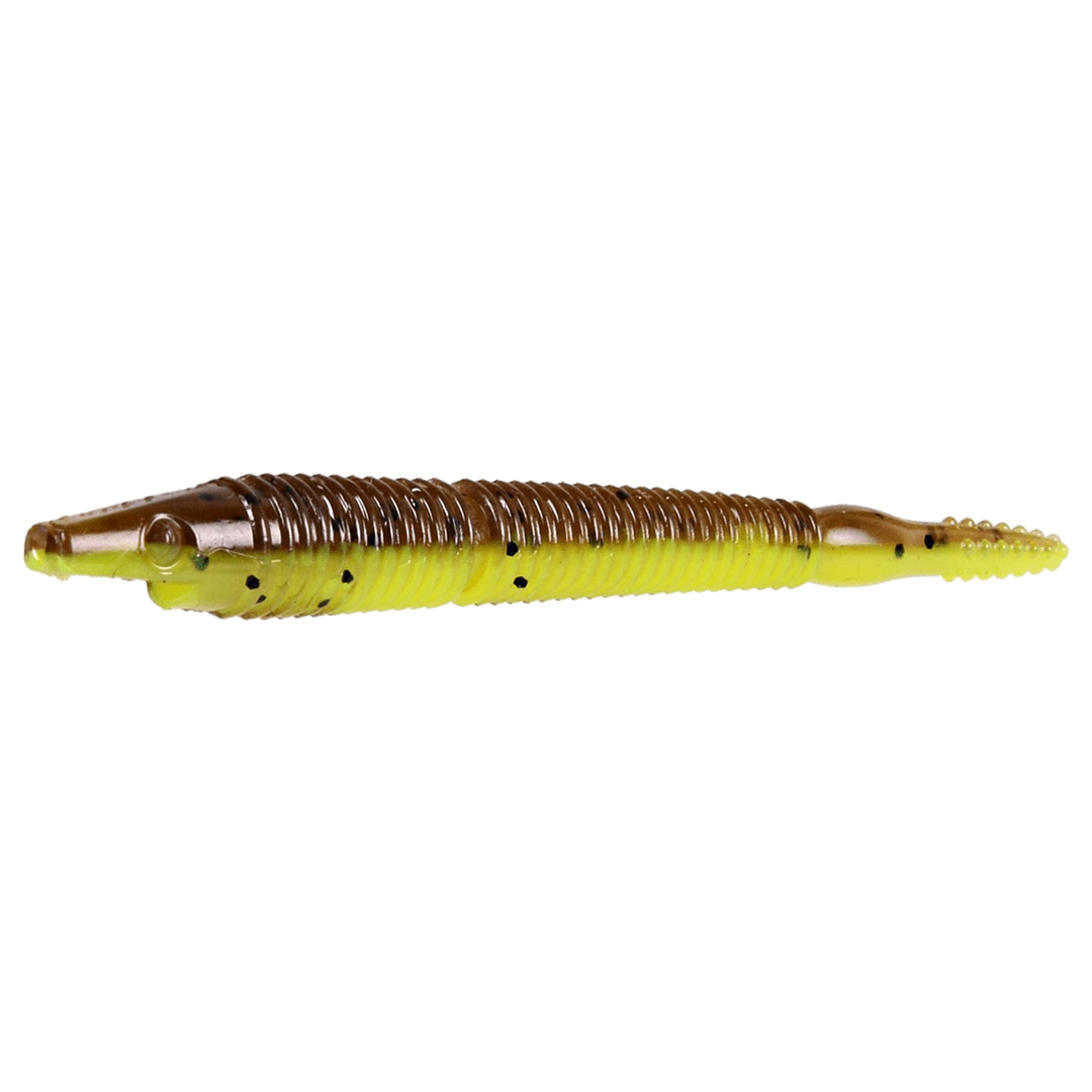 CWC Pigster Crawler Jigi 10cm Brown Chartreuse Flake sivulta, pää vasemmalla
