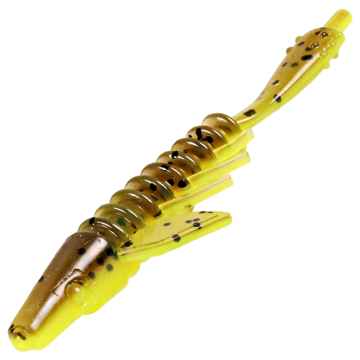 CWC Pigster Gecko Jigi 8.5cm, väri Brown Chartreuse Flake: ruskea selkä ja kellanvihreä vatsa