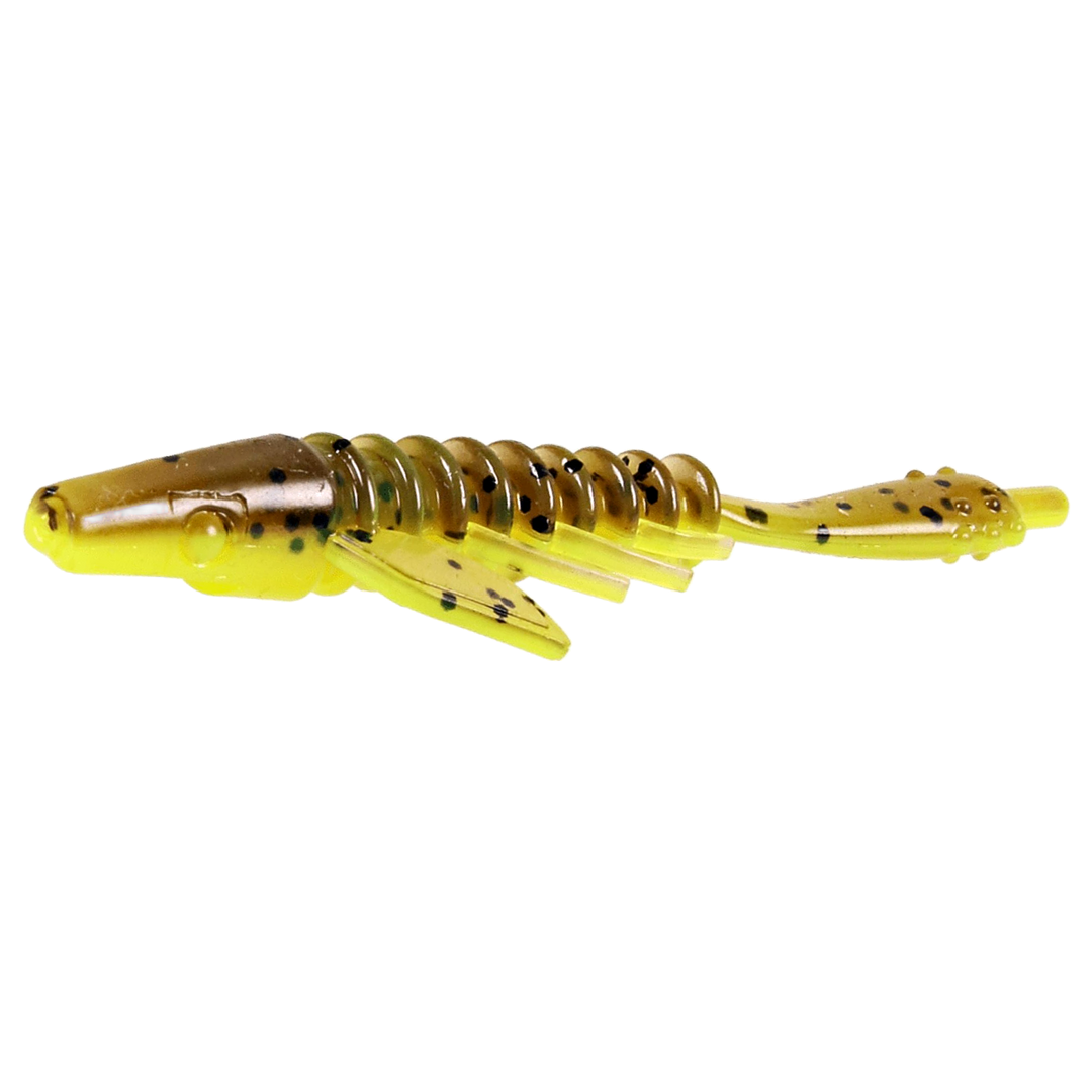 CWC Pigster Gecko Jigi 8.5cm Brown Chartreuse Flake sivulta, pää vasemmalla