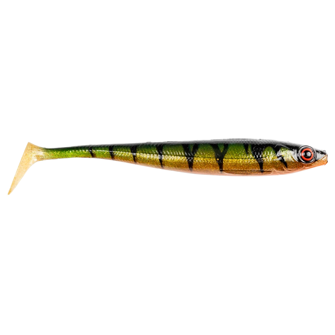 Daiwa Prorex Duckfin Shad 2.0 Haukijigi 20cm 45g Ghost Golden Perch sivulta, pää oikealla