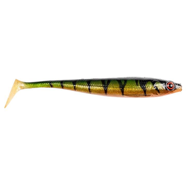 Daiwa Prorex Duckfin Shad 2.0 Haukijigi 20cm 45g Ghost Golden Perch sivulta, pää oikealla