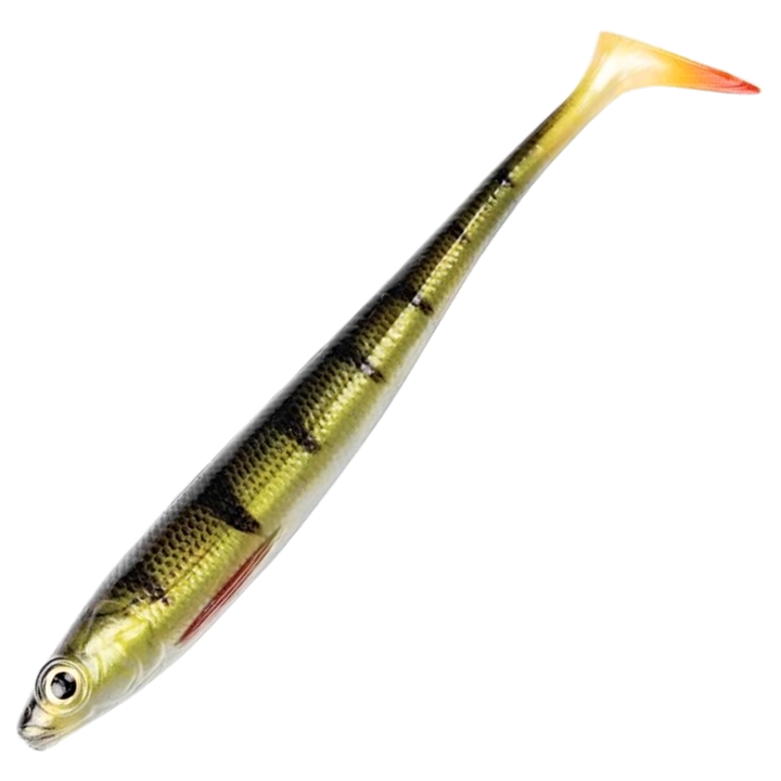 Daiwa Prorex Duckfin Shad 2.0 Haukijigi 20cm 45g, väri Gold Perch: oliivinvihreä selkä, tummat raidat ja oranssi pyrstö