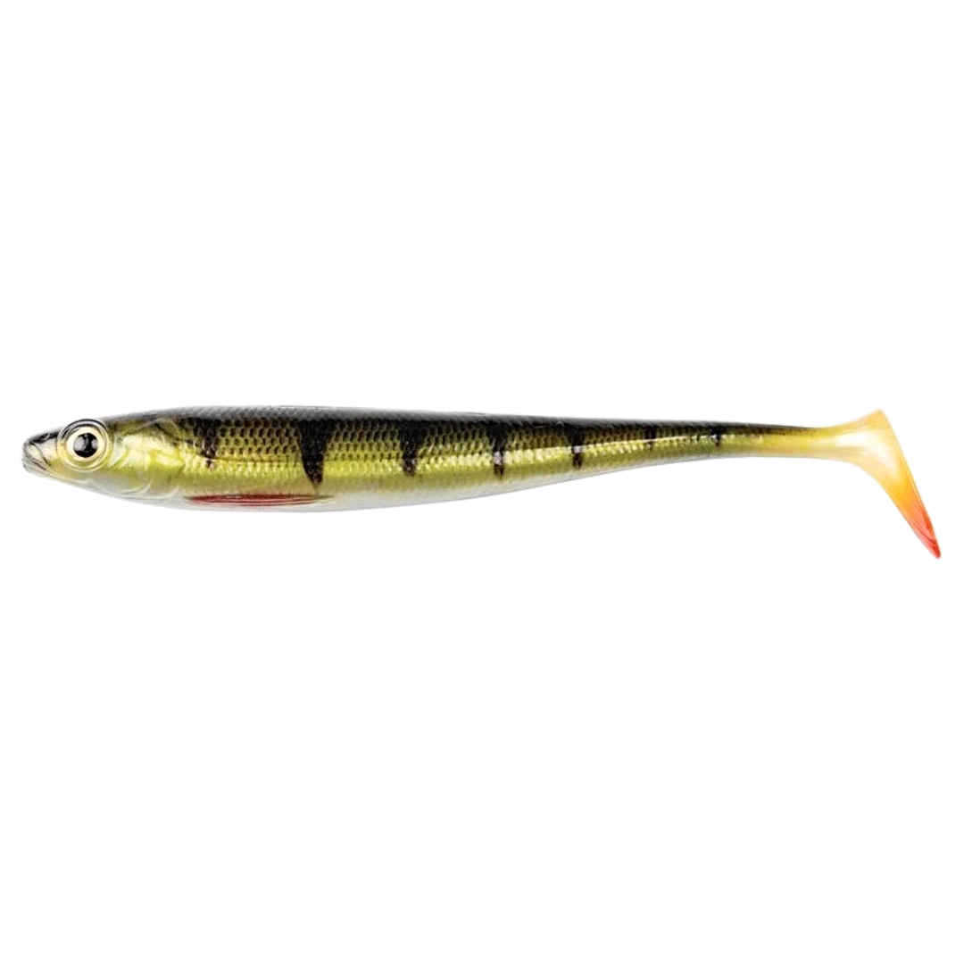 Daiwa Prorex Duckfin Shad 2.0 Haukijigi 20cm 45g Gold Perch sivulta, pää vasemmalla