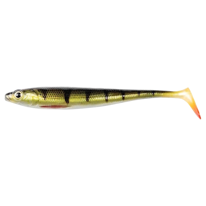 Daiwa Prorex Duckfin Shad 2.0 Haukijigi 20cm 45g Gold Perch sivulta, pää vasemmalla