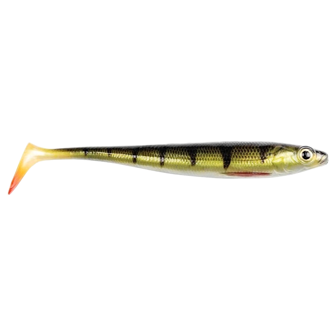Daiwa Prorex Duckfin Shad 2.0 Haukijigi 20cm 45g Gold Perch sivulta, pää oikealla