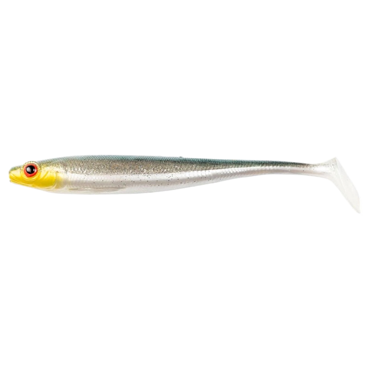 Daiwa Prorex Duckfin Shad 2.0 Haukijigi 20cm 45g Headlight Flake sivulta, pää vasemmalla