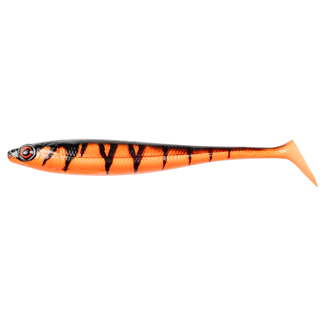 Daiwa Prorex Duckfin Shad 2.0 Haukijigi 20cm 45g Red Tiger sivulta, pää vasemmalla