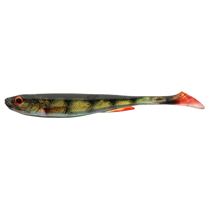 Daiwa Prorex Real Slim Shad Y LIVE 10.5cm Jigi Real Perch sivulta, pää vasemmalla