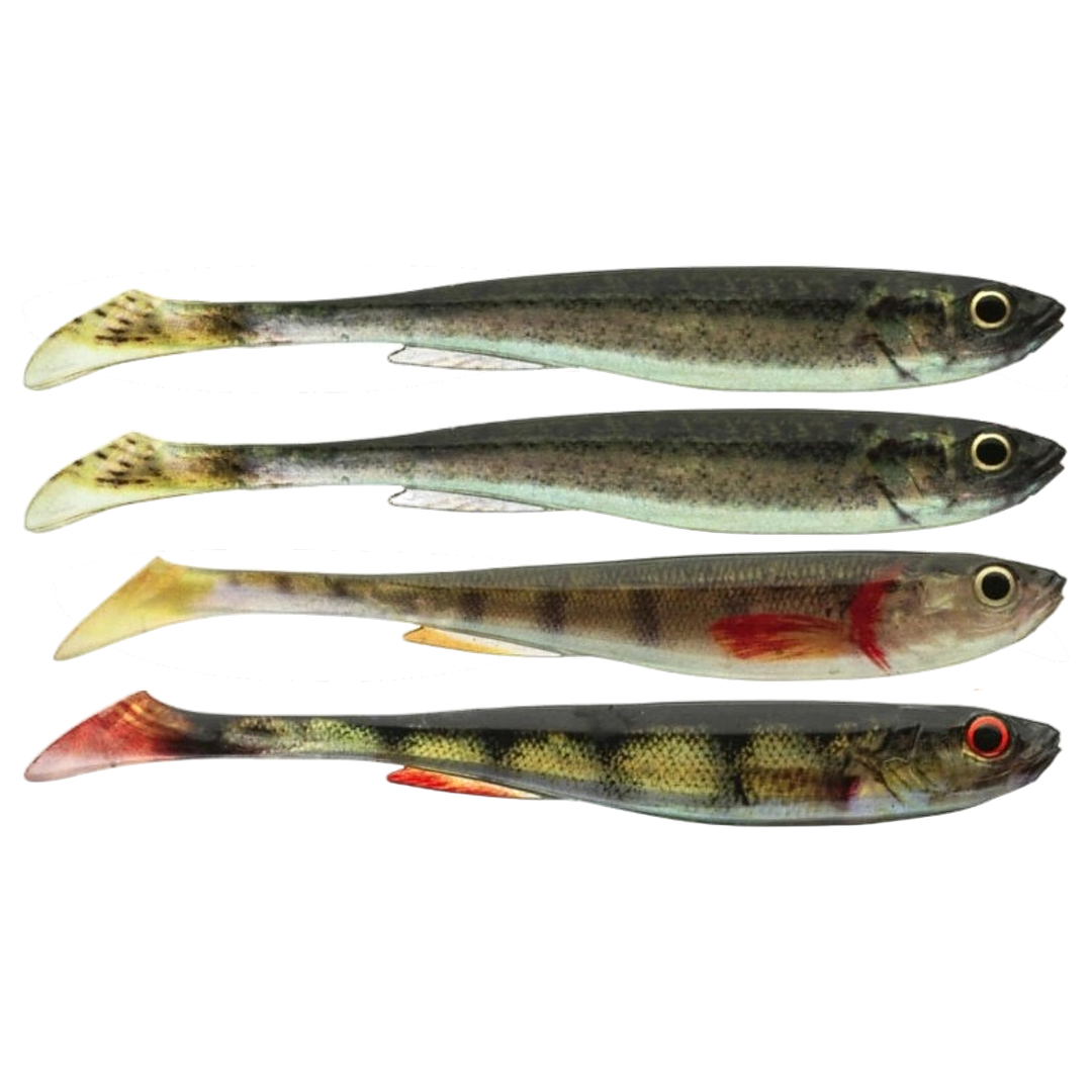 Daiwa Prorex Real Slim Shad Y LIVE 13.5cm Jigi Color Set sivulta, pää oikealla