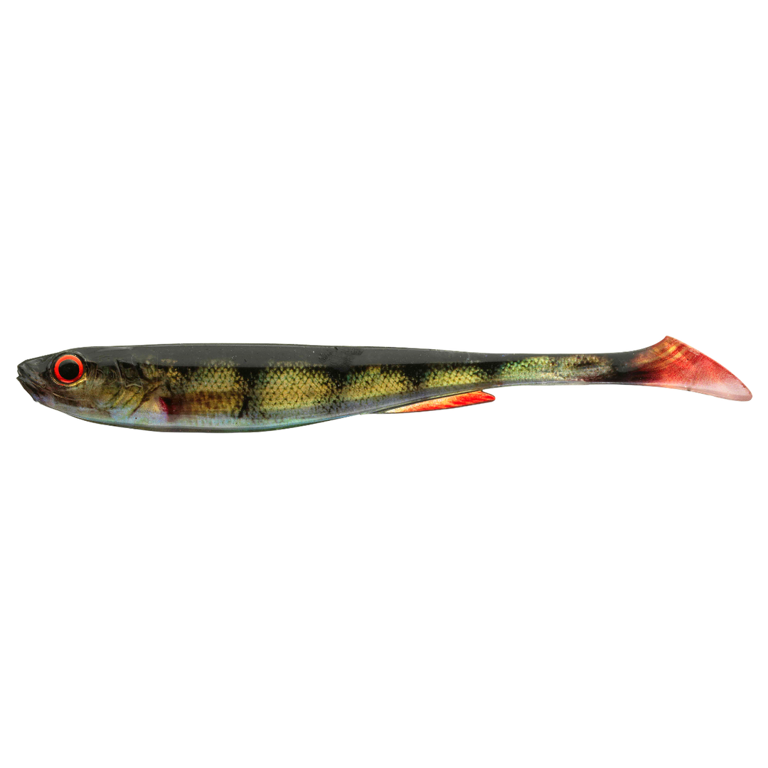Daiwa Prorex Real Slim Shad Y LIVE 16cm Jigi Real Perch sivulta, pää vasemmalla